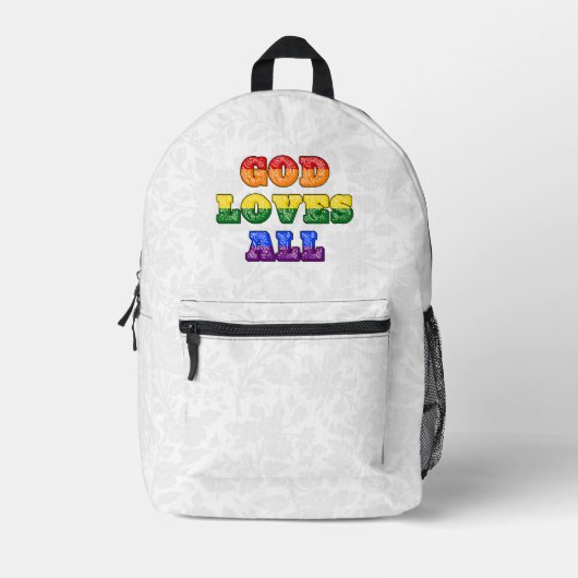 Sac À Dos Imprimé "God Loves All" Gay/LGBTQIA+/Queer Christian Pride (Recto)