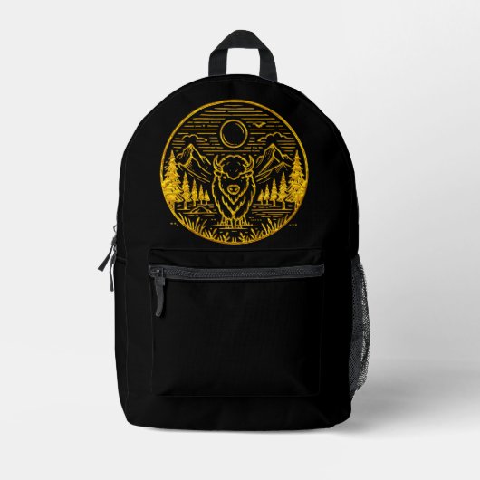 Sac À Dos Imprimé Gold Buffalo Stands Majestically in Nature Scene (Recto)