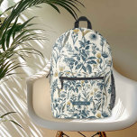 Sac À Dos Imprimé Gold et Marine Vintage Botanique<br><div class="desc">Sac à dos de Motif Vintage or et marine - Offrez-vous la sérénité de la nature avec ce motif sans couture avec des croquis botaniques exquis et une palette de couleurs inspirées du jardin. Ce design apporte le charme d'un jardin fleuri.</div>