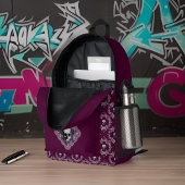 Sac À Dos Imprimé Gothique Crâne et dentelle Damas gris pourpre aube