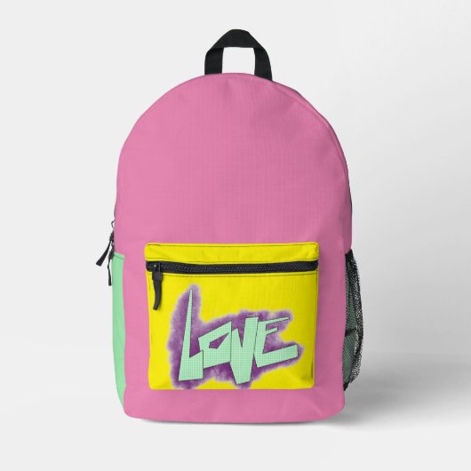 Sac À Dos Imprimé graffiti d'amour violet vert menthe typographie po (Recto)