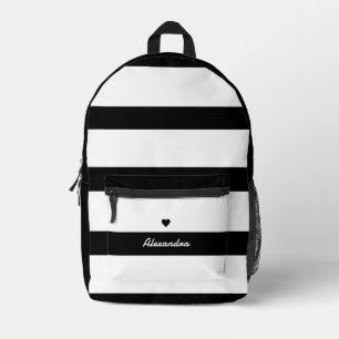 Sac À Dos Imprimé Gras moderne noir blanc rayé Nom personnalisé