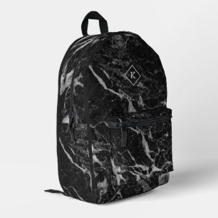 Sac À Dos Imprimé Gravure en marbre noir et blanc   monogramme