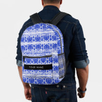 Grec Fret Arabesque Bleu, Votre Nom, Personnaliser