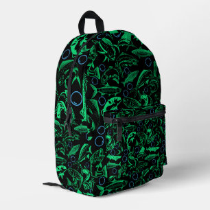 Sac À Dos Imprimé Green Fishes Motif 10,w Black BG