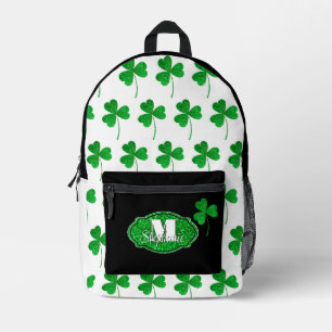 Sac À Dos Imprimé Green Sparkly Shamrock Monogramme St Patrick