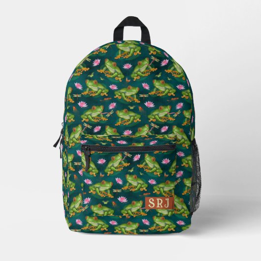 Sac À Dos Imprimé Grenouille Tropical Lily Pad Motif Monogramme (Recto)