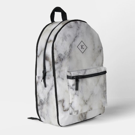 Sac À Dos Imprimé Gris blanc et gris en marbre | monogramme (Coin arrière gauche)
