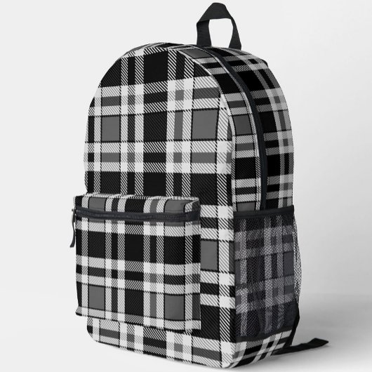 Sac À Dos Imprimé Gris Noir Blanc Flanné Plaid Tartan Design