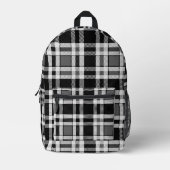 Sac À Dos Imprimé Gris Noir Blanc Flanné Plaid Tartan Design (Recto)