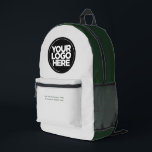 Sac À Dos Imprimé Gris vert | Logo et texte personnalisés<br><div class="desc">Design vert foncé et gris clair | Logo d'entreprise personnalisé et texte moderne Professionnel imprimé sac à dos</div>