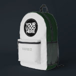 Sac À Dos Imprimé Gris vert | Logo et texte personnalisés<br><div class="desc">Design vert foncé et gris clair | Logo d'entreprise personnalisé et texte moderne Professionnel imprimé sac à dos</div>