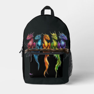 Sac À Dos Imprimé Groupe Arc-en-ciel de bébés dragons sur fond noir