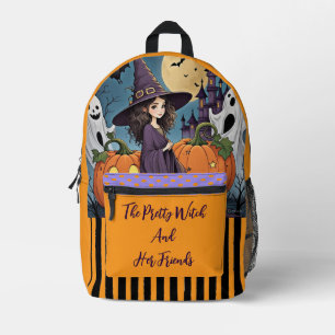 Sac À Dos Imprimé Halloween, La jolie sorcière et ses amis Imprimé