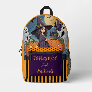 Sac À Dos Imprimé Halloween, La jolie sorcière et ses amis Imprimé