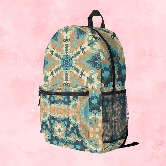 Sac À Dos Imprimé Hex Mandala bleu et orange
