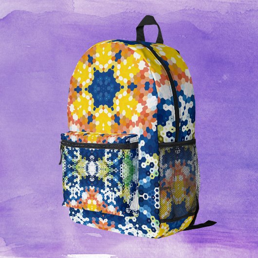 Sac À Dos Imprimé Hex Mandala bleu jaune orange et vert