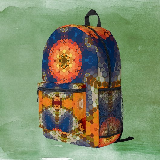 Sac À Dos Imprimé Hex Mandala bleu orange et rouge