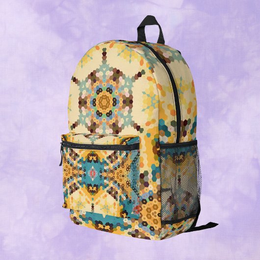 Sac À Dos Imprimé Hex Mandala jaune et bleu