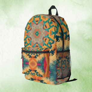 Sac À Dos Imprimé Hex Mandala orange et bleu
