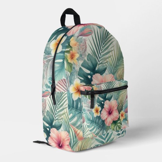 Sac À Dos Imprimé Hibiscus d'aquarelle tropicale et Feuilles de palm (Coin arrière gauche)