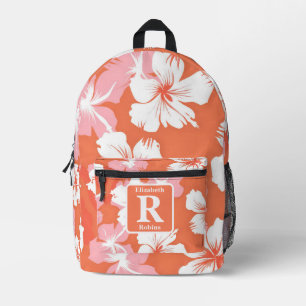 Sac À Dos Imprimé Hibiscus de pêche tropicale personnalisé Monogramm