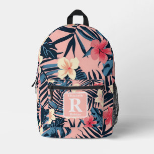 Sac À Dos Imprimé Hibiscus rose tropical personnalisé Monogramme