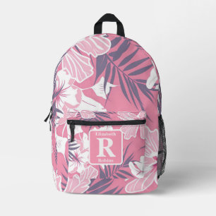 Sac À Dos Imprimé Hibiscus rose tropical personnalisé Monogramme
