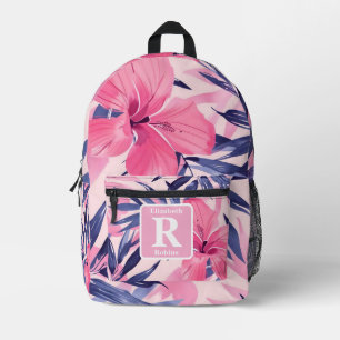 Sac À Dos Imprimé Hibiscus rose tropical personnalisé Monogramme