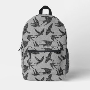 Sac À Dos Imprimé hirondelles japonaises en vol, noir et gris clair