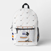 Sac À Dos Imprimé Hockey sur glace bleu et orange | Monogramme (Recto)