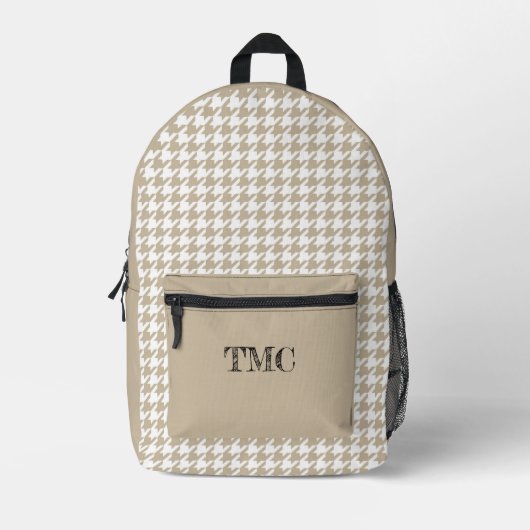 Sac À Dos Imprimé Houndstooth Beige White INITIALS Preppy Chic (Recto)