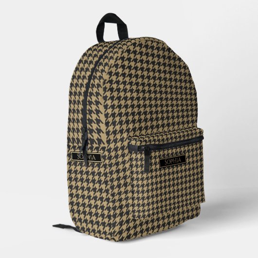 Sac À Dos Imprimé Houndstooth Motif-Pale Taupe- (Coin arrière gauche)