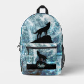 Sac À Dos Imprimé Howling Wolf abstrait aqua bleu noir Monogramme (Recto)
