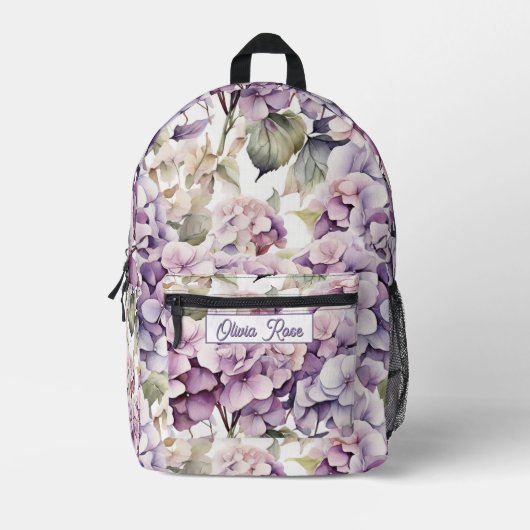 Sac À Dos Imprimé Hydrangeas aquarelle rose violet élégant (Recto)