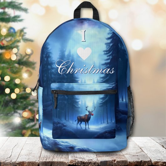 Sac À Dos Imprimé I Love Christmas Backpack Blue Winter Reindeer