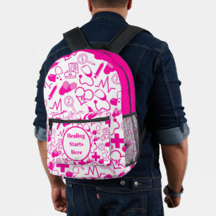 Sac À Dos Imprimé Icônes Médicales rose Motif Personnalisable Soins 