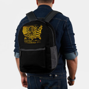 Sac À Dos Imprimé Illustration de Golden Bison avec la carte et drap