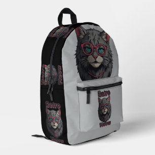 Sac À Dos Imprimé Illustration Retro Wild GreyCat