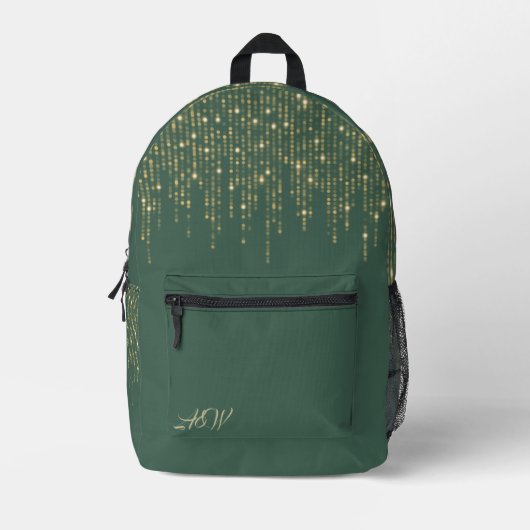 Sac À Dos Imprimé Impression Bokeh Or Pailleté sur Vert (Recto)