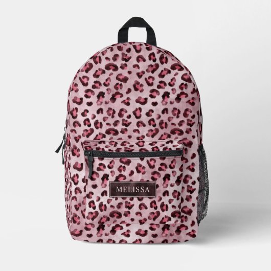 Sac À Dos Imprimé Impression d'animal Léopard Rose avec Faux Feuille (Recto)