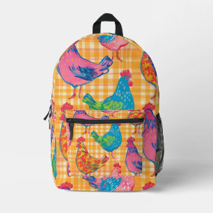 Sac À Dos Imprimé Impression En vichy Jaune Avec Poulets Multicolore