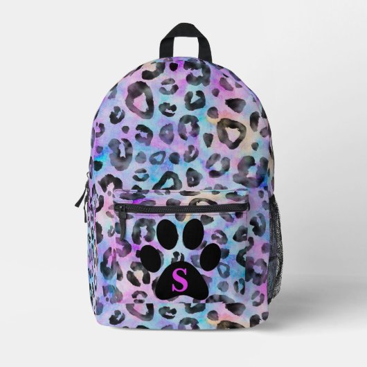 Sac À Dos Imprimé Impression léopard fuchsia aquarelle patte noire c (Recto)