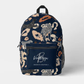 Sac À Dos Imprimé Imprimé Léopard Bleu Foncé Monogramme Nom (Recto)