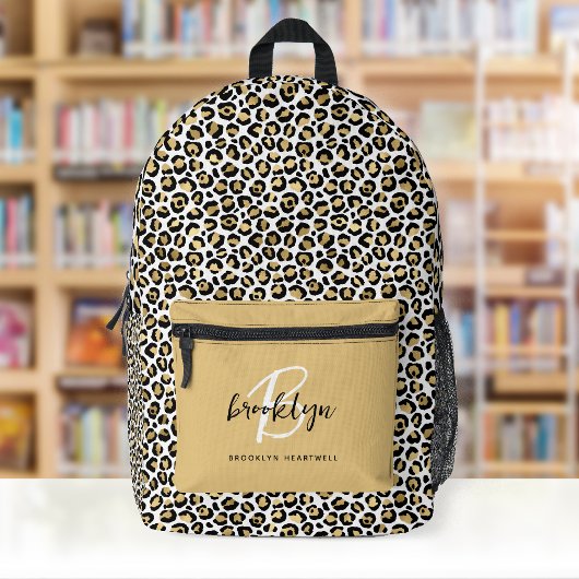 Sac À Dos Imprimé Imprimé Léopard Doré Monogramme Nom Retour à l'éco