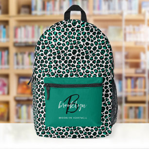 Sac À Dos Imprimé Imprimé léopard sarcelle monogramme nom retour à l