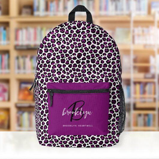 Sac À Dos Imprimé Imprimé Léopard Violet Monogramme Nom Retour à l'é