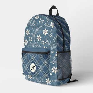 Sac À Dos Imprimé Imprimé vintage en jean à fleurs et motifs à carre