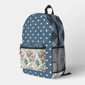 Sac À Dos Imprimé Imprimé Vintage Jean à Carreaux Floral Patchwork