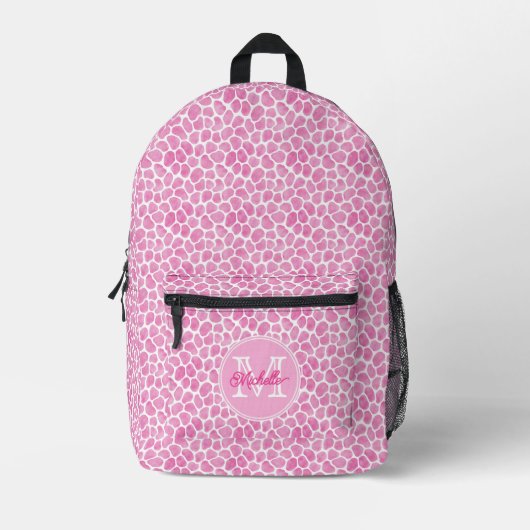 Sac À Dos Imprimé Imprimer Giraffe rose mignonne | Monogramme (Recto)